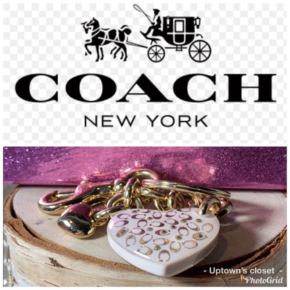 Coach keychain resin heart gold white w box euc - Picture 2 of 7